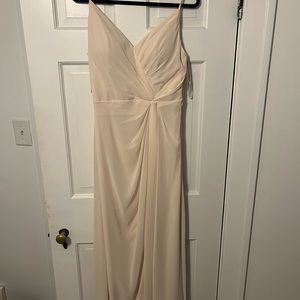 Morilee Buttercream open leg slit dress